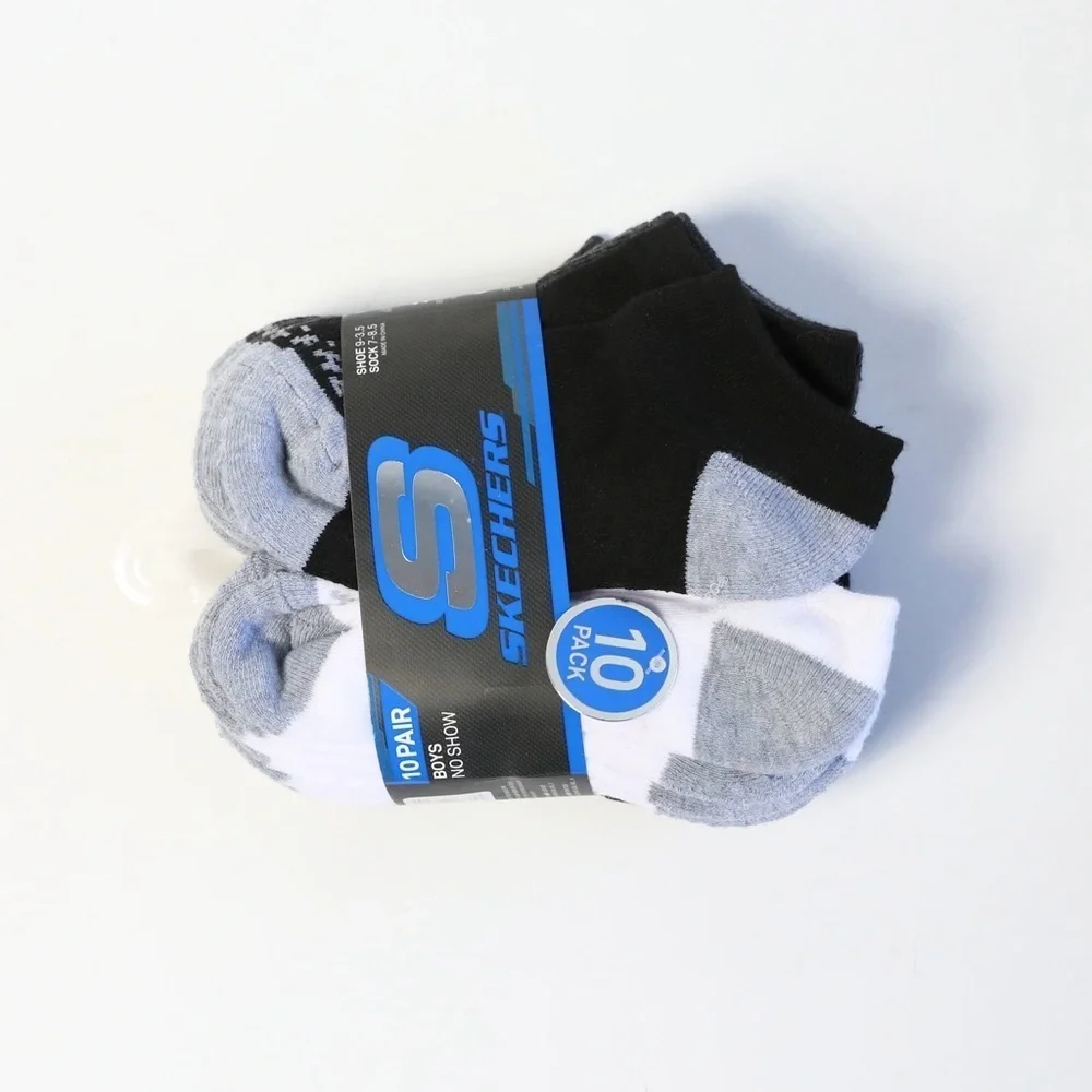 Skechers Boys No Show Socks 10 Pair Pack New NWT black white low top cotton 7 8